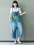 Women Summer Retro Splash-ink Pocket Loose Denim Jumpsuits