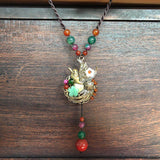 Alloy Bird Multicolor Agate Necklace