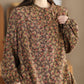 Women Vintage Floral Spring Cotton O-Neck Shirt