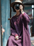 Women Summer Vintage Solid Spliced Worn Loose Linen Dress