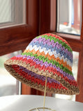 Women Fashion Bright Color Multicolor Straw Knitted Hat