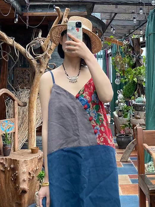 Robe gilet d'été ethnique pour femmes, Patchwork de fleurs, boutons