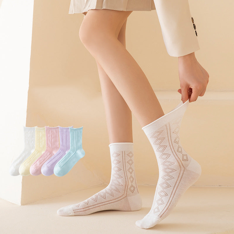 Women Spring Casual Solid Geometric Jacquard Socks