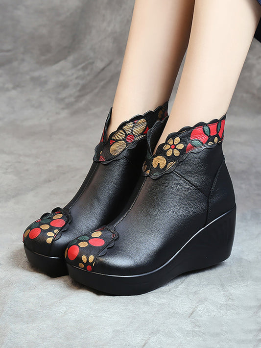 Chaussures à plateforme en cuir élégantes à imprimé floral pour femmes