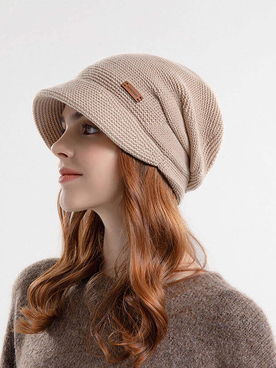Chapeau tricoté décontracté à large bord pour femme, hiver