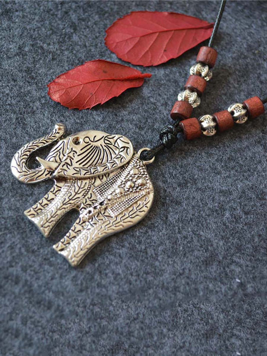 Vintage Elephant Alloy Woolen Bead Necklace