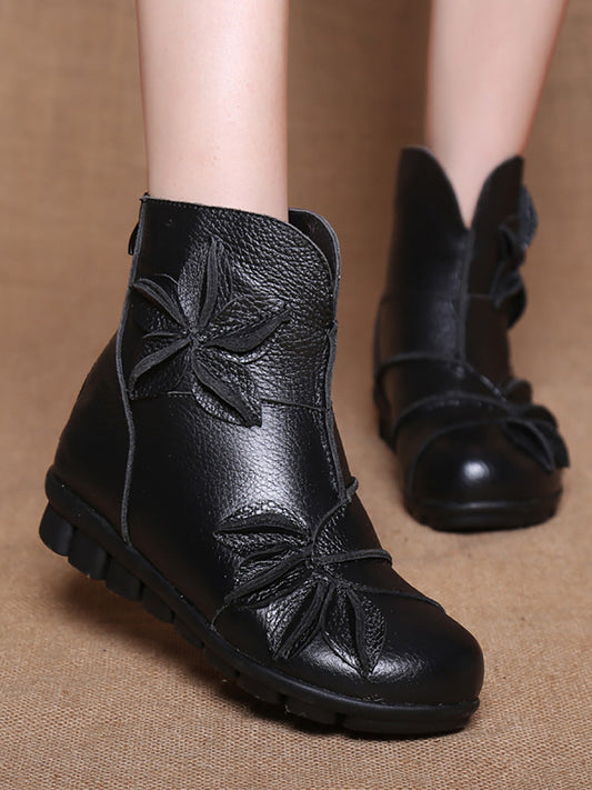 Women Vintage Leather Spliced Ankle Boots