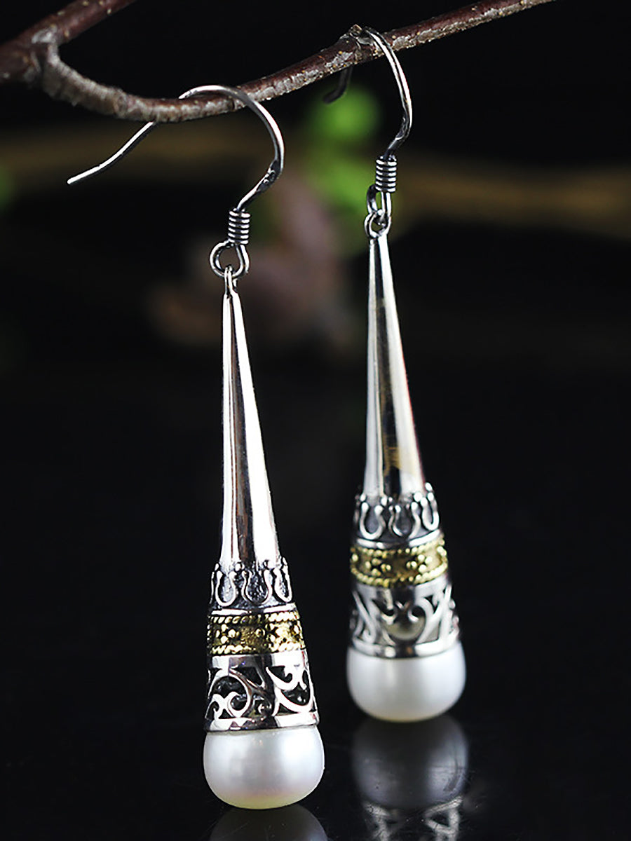 Boucles d'oreilles ethniques en perles sculptées en argent pour femmes
