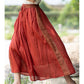 Women Summer Vintage Red Spliced Drawstring Ramie Skirt