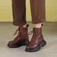Women Vintage Genuine Leather Drawstring Zipper Martin Boots
