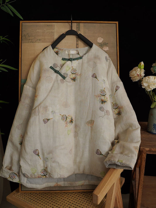 Manteau rembourré Ramie imprimé fleur vintage pour femme