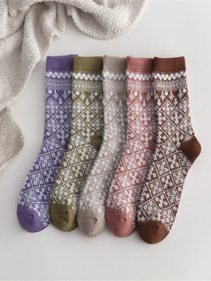 5 Pairs Women Winter Ethnic Rabbit Wool Socks