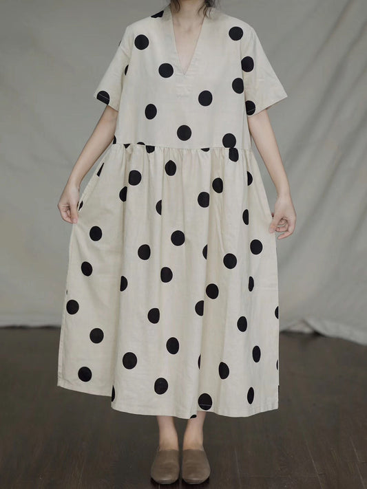 Robe ample décontractée à pois et plis pour femmes, été