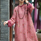 Women Vintage Spring Floral Spliced Ramie Robe Dress
