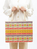 Women Bohemia Straw Knitted Flower Handbag Tote Bag