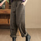Pantalon sarouel rétro à carreaux pour femme, grande taille, hiver