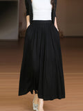 Women Summer Solid Casual Loose Pleat Skirt