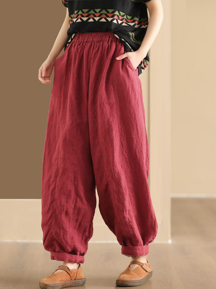 Women Spring Casual Solid Loose Linen Harem Pants