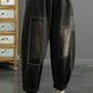 Women Vintage Patch Spliced Fleece-lined Denim Pants