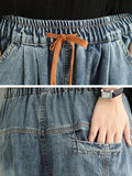 Women Retro Flower Embroidery Harem Jeans