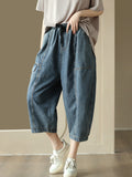 Women Vintage Summer Stitching Pocket Loose Denim Pants