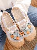 Women Summer Straw Embroidery Flower Shoes