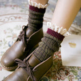 5 Pairs Women Japan Style Color Block Lace Socks