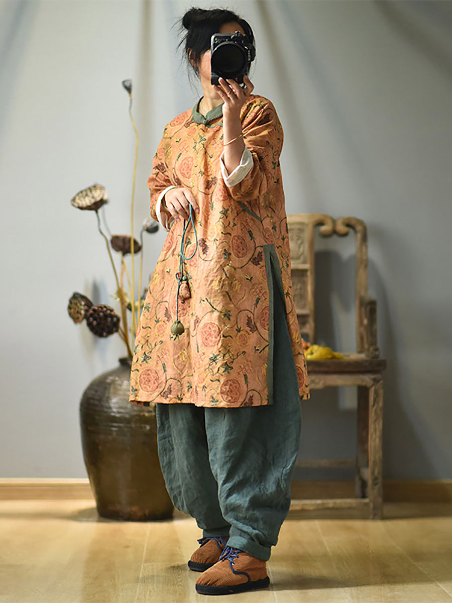 Robe vintage florale faite à la main avec ourlet fendu en forme de grenouille pour femme