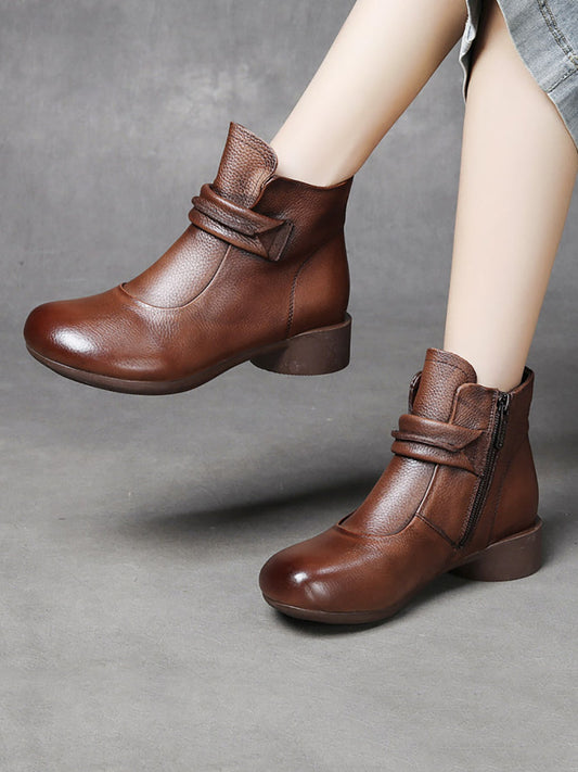 Women Autumn Casual Soft Leather Chunky Heel Ankle Boots