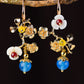 Vintage Blue Agate Shell Flower Gilding Flower Earrings