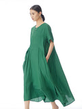 Women Summer Casual Loose Solid Irregular Hem Dress
