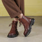 Women Vintage Genuine Leather Drawstring Zipper Martin Boots