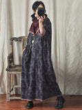 Women Spring Floral Stitching O-Neck Loose Robe Dress
