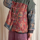Manteau rembourré en lin Vintage National Patchwork grenouille pour femmes