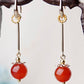 2 boucles d'oreilles pendantes en agate rouge en alliage vintage