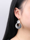 Women Vintage Sliver Inlaid Round Earrings