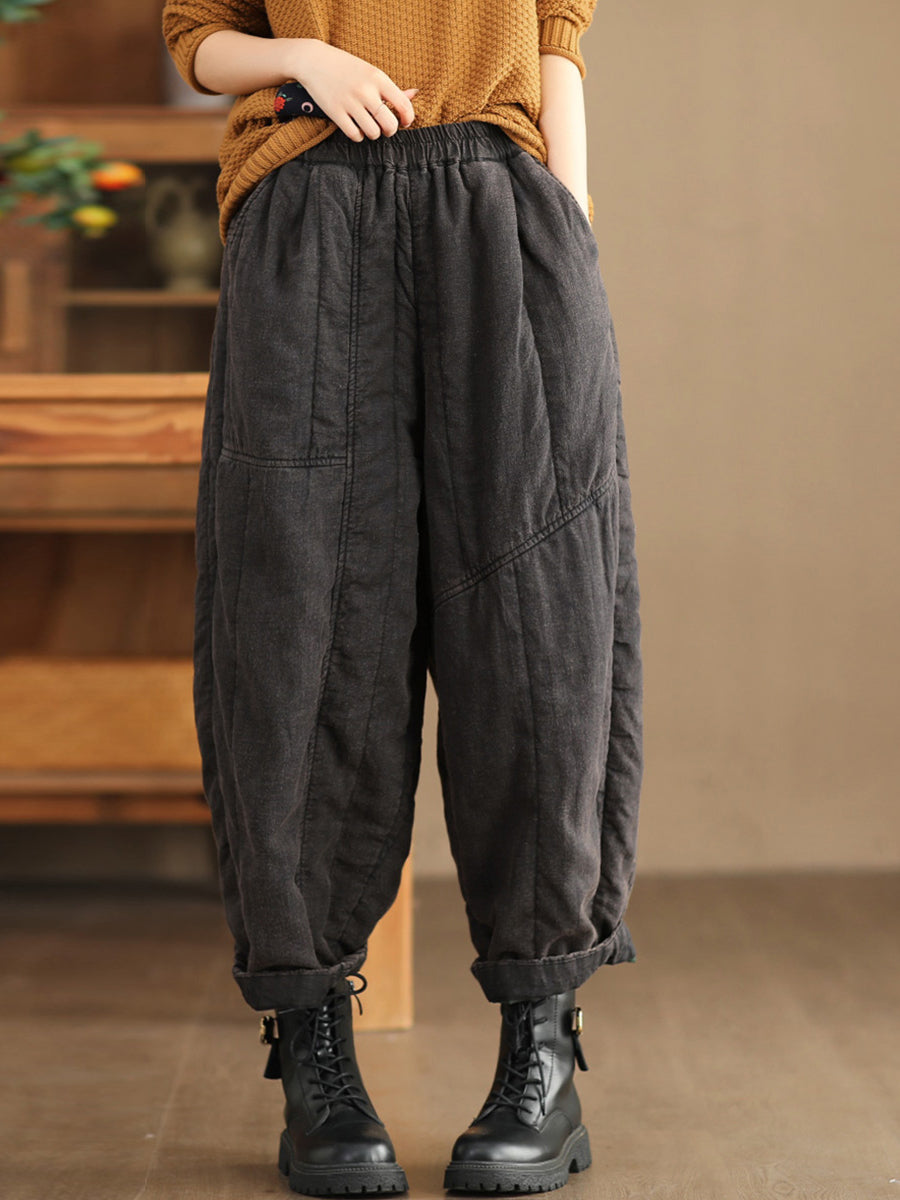 Pantalon sarouel ample en lin rétro pour femmes, épais et solide