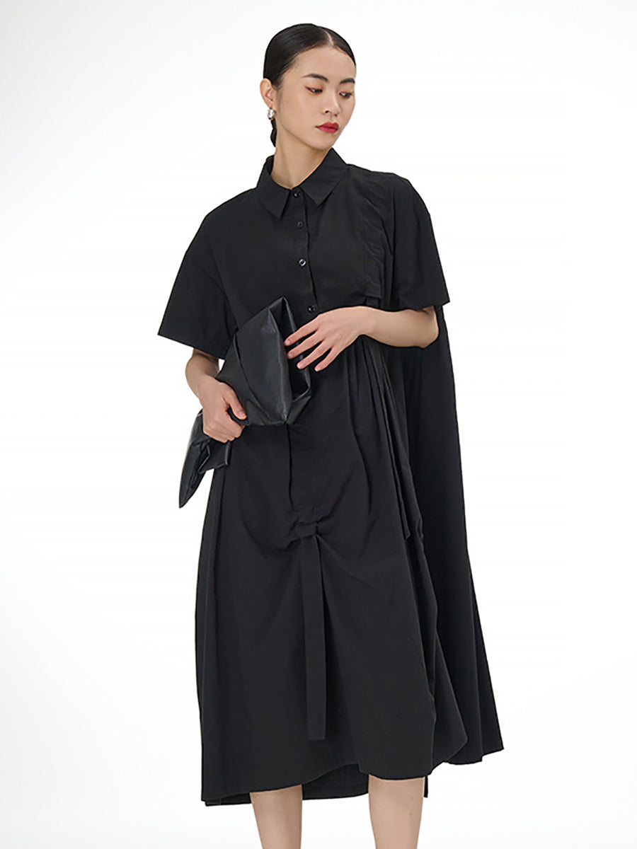 Robe chemise unie plissée au Design artistique d'été pour femmes