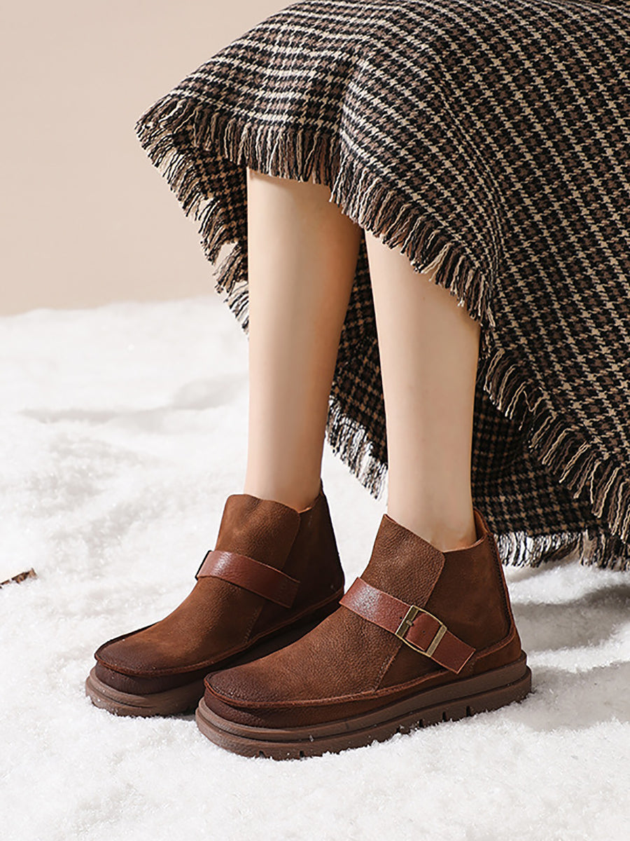 Women Vintage Leather Flat Martin Boots
