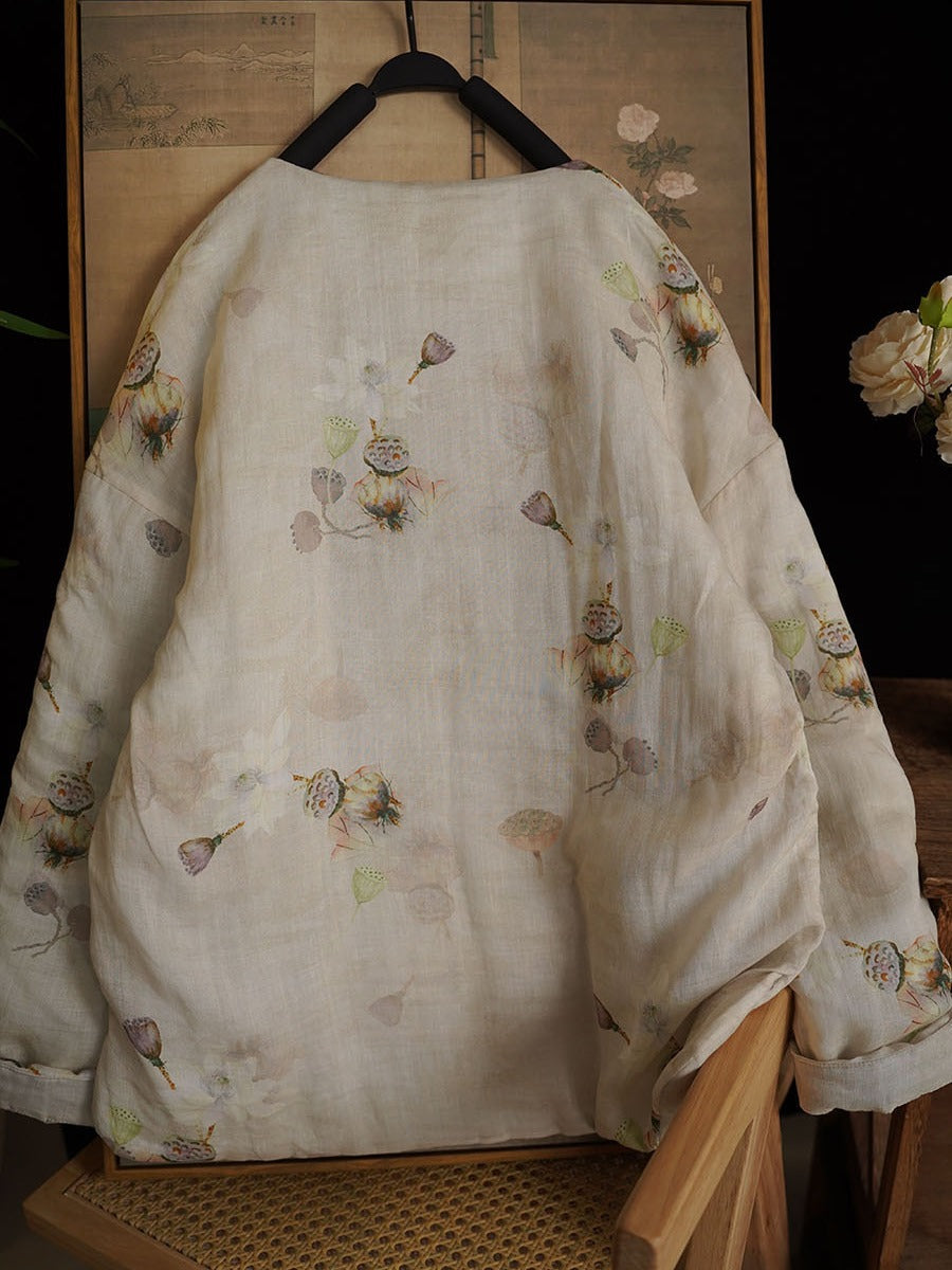 Manteau rembourré Ramie imprimé fleur vintage pour femme