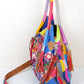Women Vintage Leather Colorful Flower Spliced Shoulder Bag