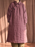 Women Chinese Vintage Frog Solid Split Hem Linen Robe Coat