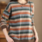 Women Spring Colorblock Stripe O-Neck Shirt