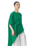 Women Casual Solid Drawstring Spliced Irregular Hem Shirt