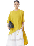 Women Casual Solid Drawstring Spliced Irregular Hem Shirt