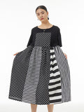 Women Casual Summer Stripe Dot Spliced Loose Dress
