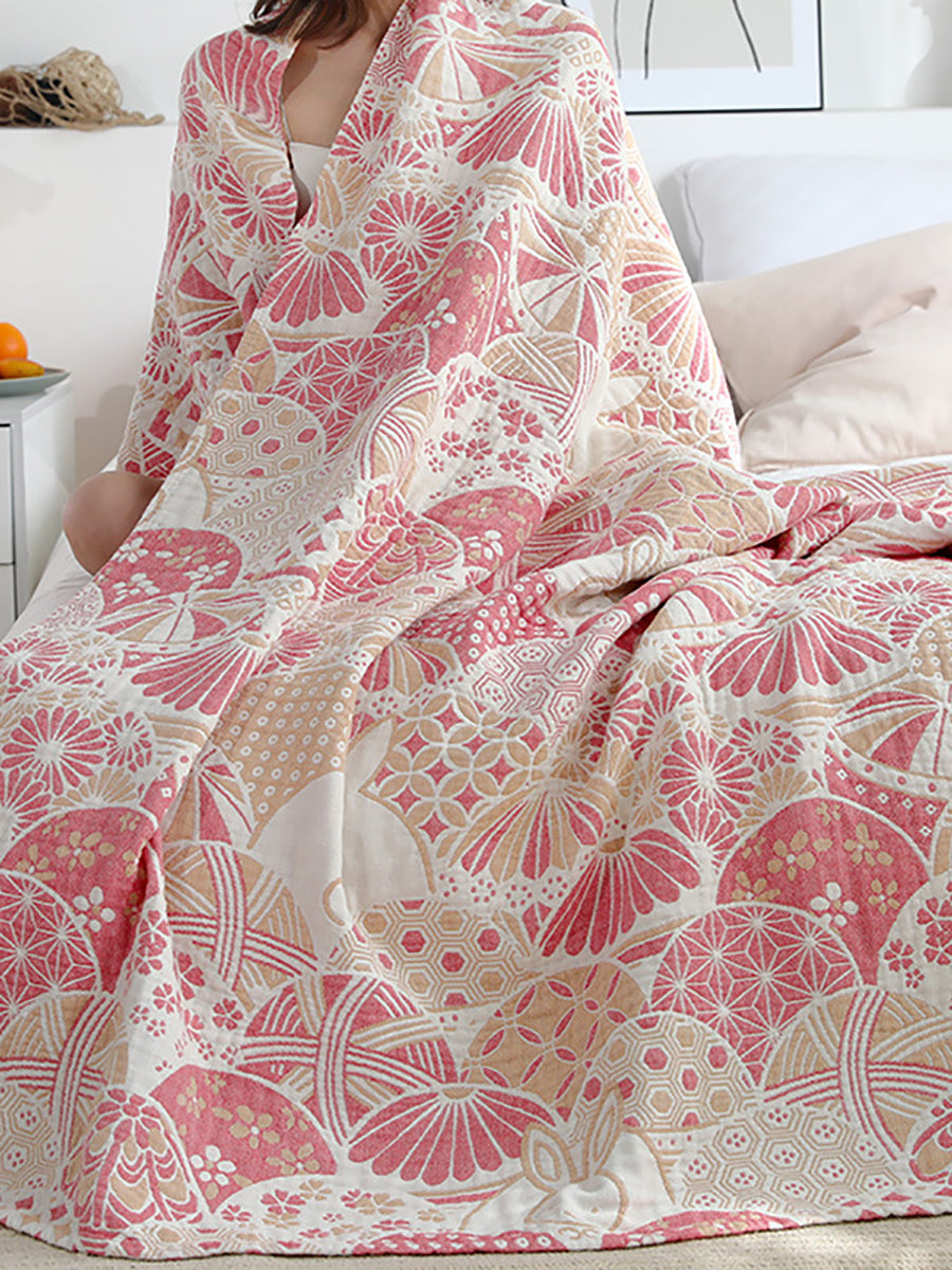 Couverture de canapé en coton à 4 couches avec boule de fleurs, couvre-lit Queen