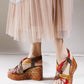 Sandales à plateforme d'été en cuir tricoté vintage à bout ouvert