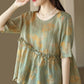 Women Artsy Summer Floral Agaric-Lace Pleat Loose Shirt