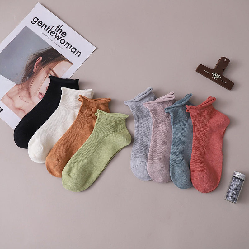 4 paires de chaussettes fines à ourlet solide pour femmes, été